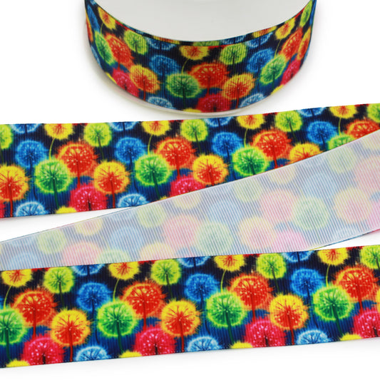 Neon Rainbow Dandelions Grosgrain Ribbon