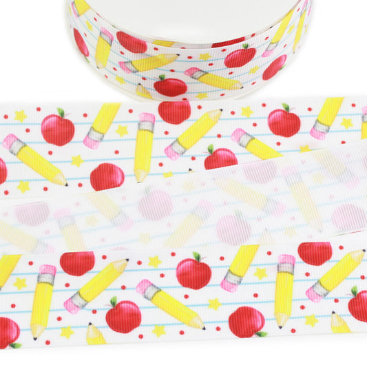 Pencils and Apples Grosgrain Ribbon