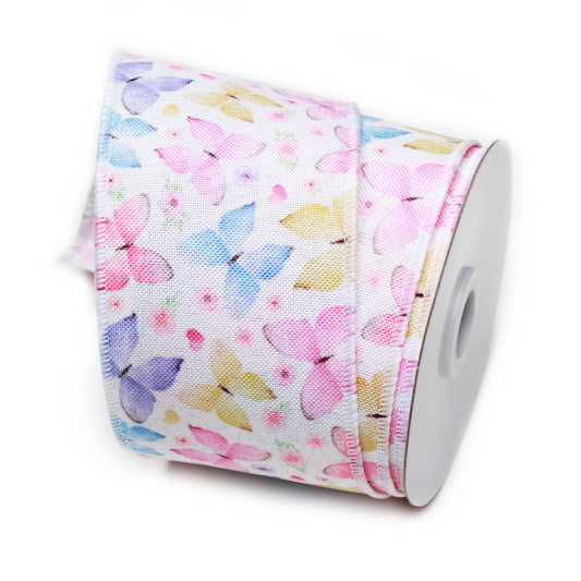 Pastel Butterflies Wired Ribbon