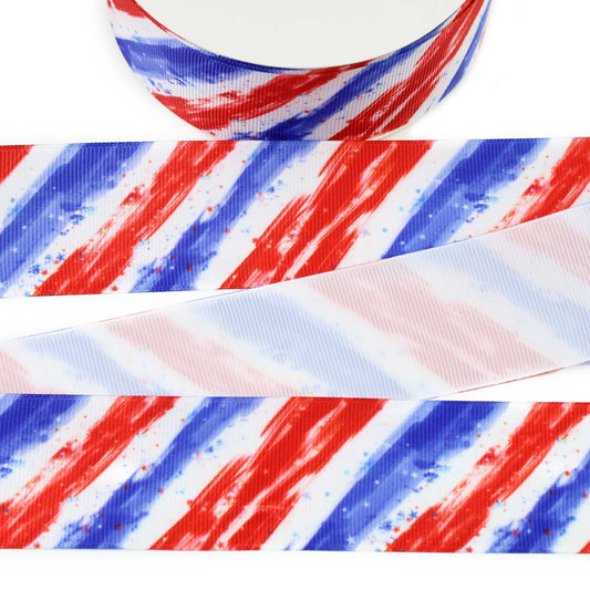 Red, White and Blue Strokes Grosgrain Ribbon