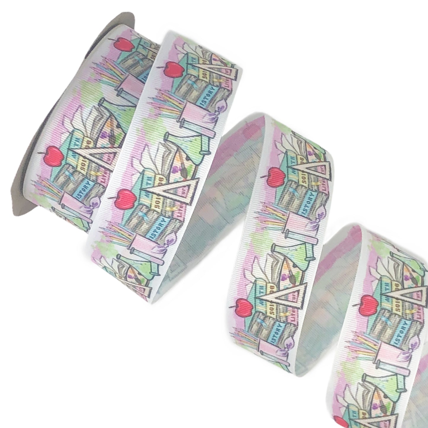 Watercolor School Supplies Grosgrain Ribbon