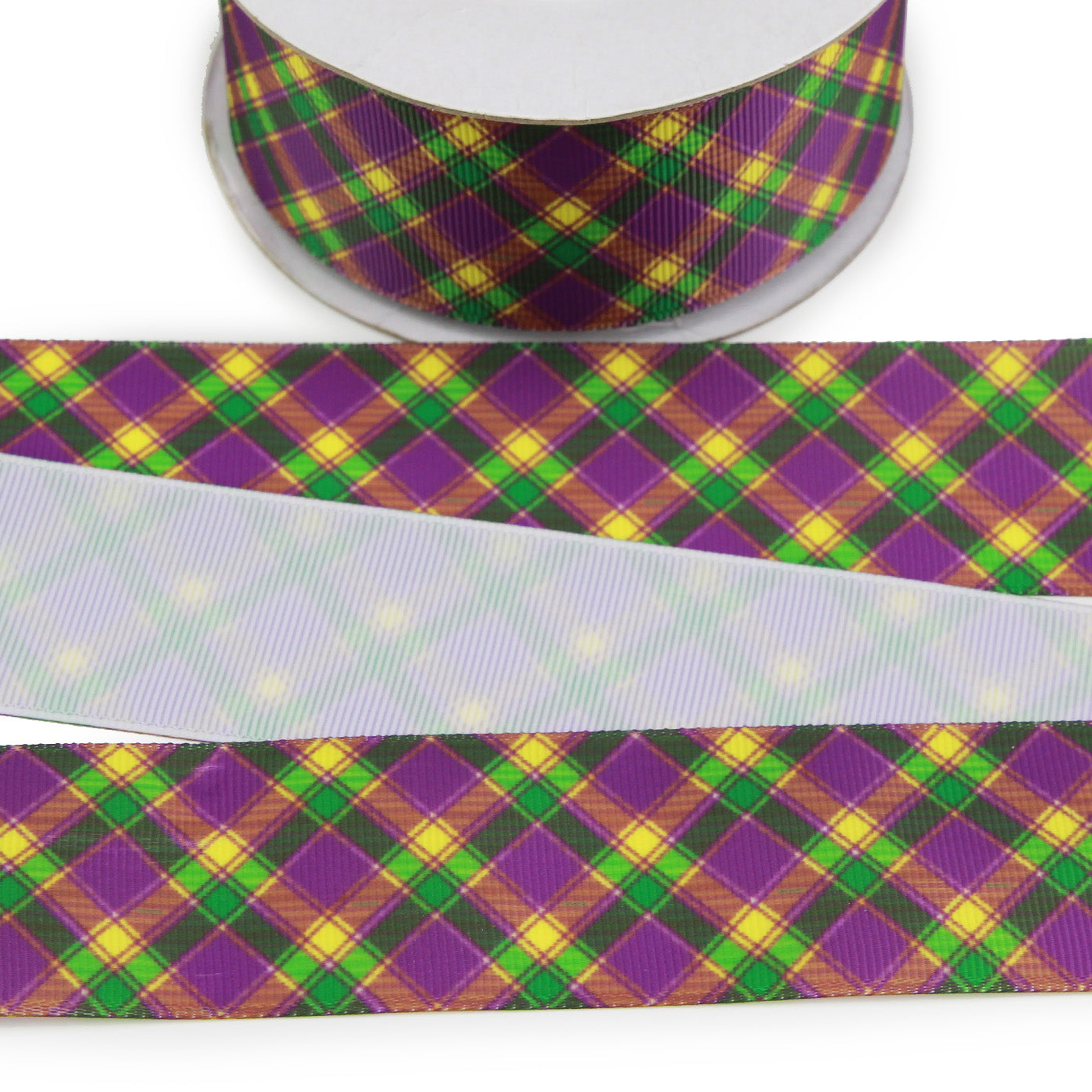 Mardi Gras Plaid Grosgrain Ribbon