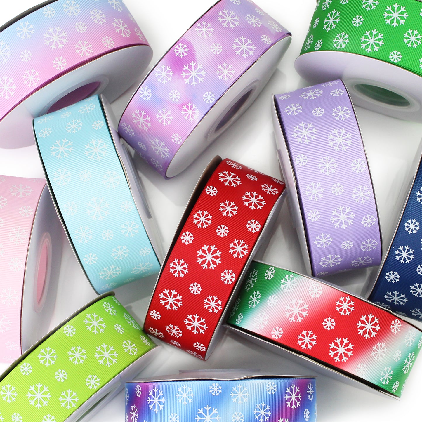 White Snowflakes Grosgrain Ribbon