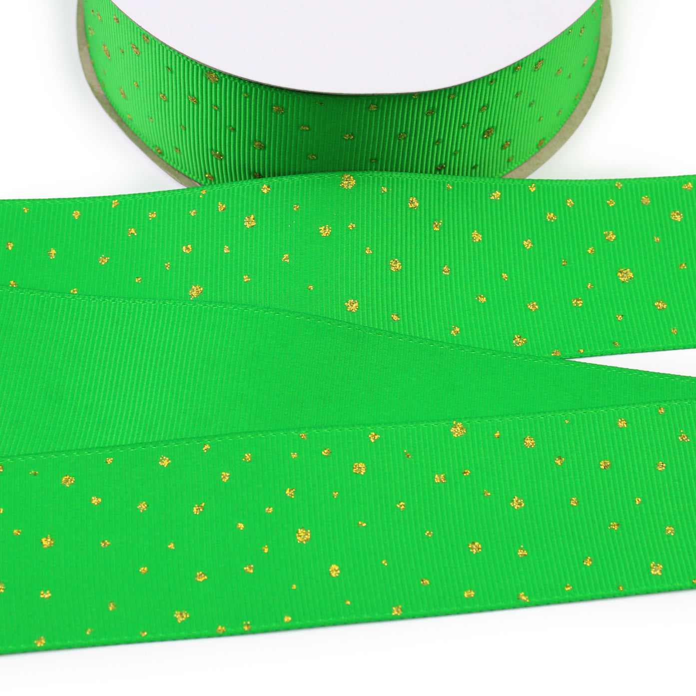 Gold Glitter Dots Emerald Grosgrain Ribbon