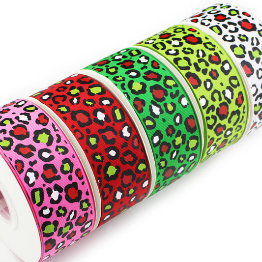 Christmas Leopard Grosgrain Ribbon