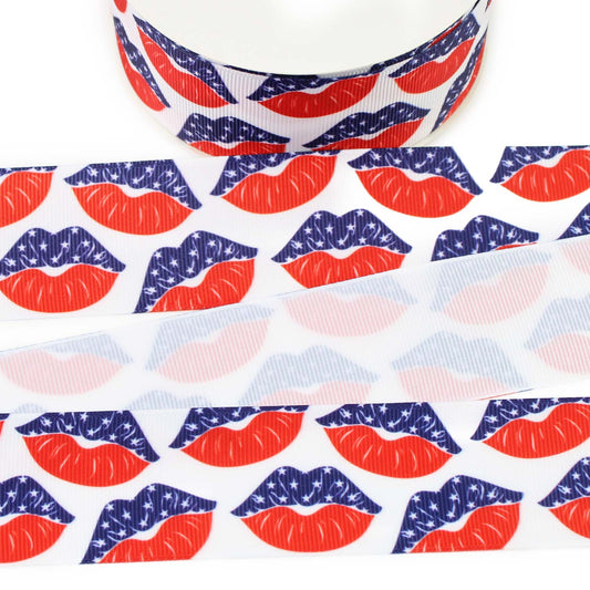 Patriotic Lips Grosgrain Ribbon