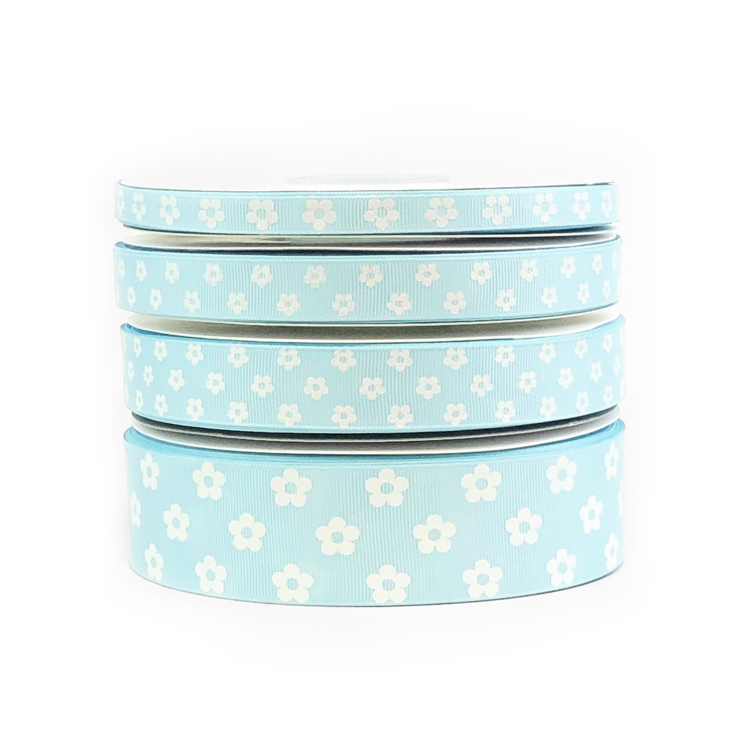 Flower On Light Blue Grosgrain Ribbon