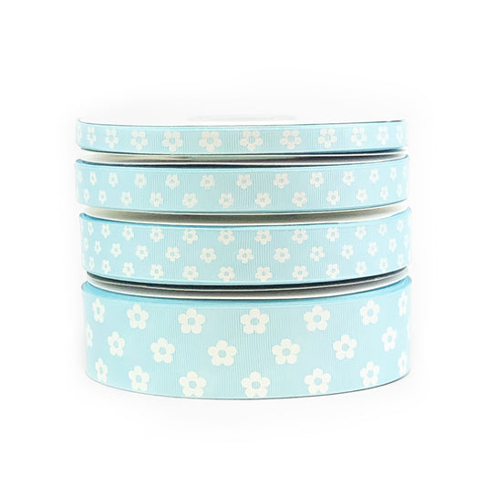 Flower On Light Blue Grosgrain Ribbon