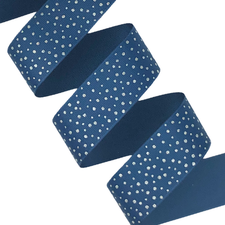 Silver Glitter Dots Light Navy Grosgrain Ribbon