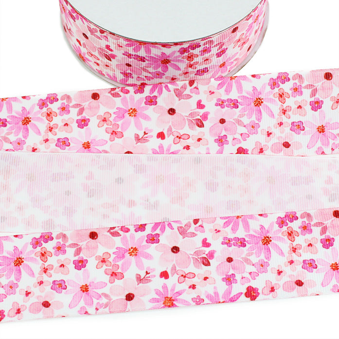 Pink Flowers Grosgrain Ribbon