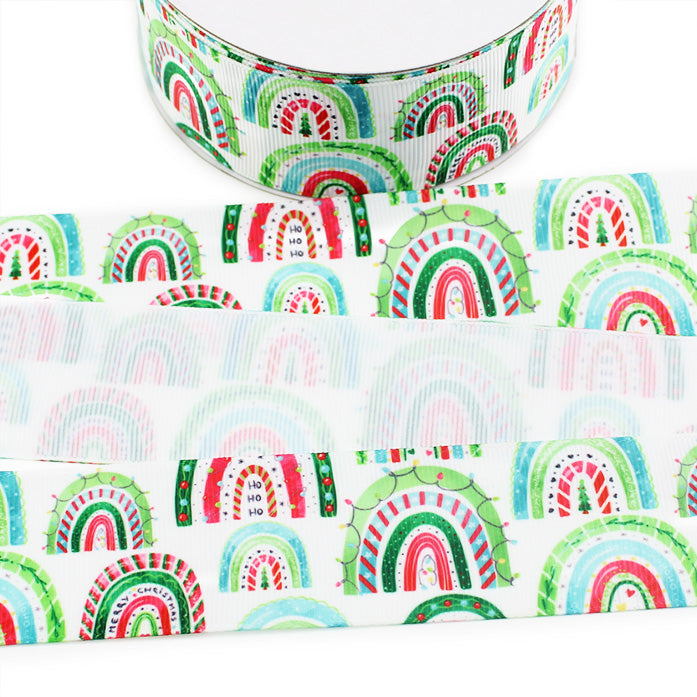 Christmas Boho Rainbows Grosgrain Ribbon