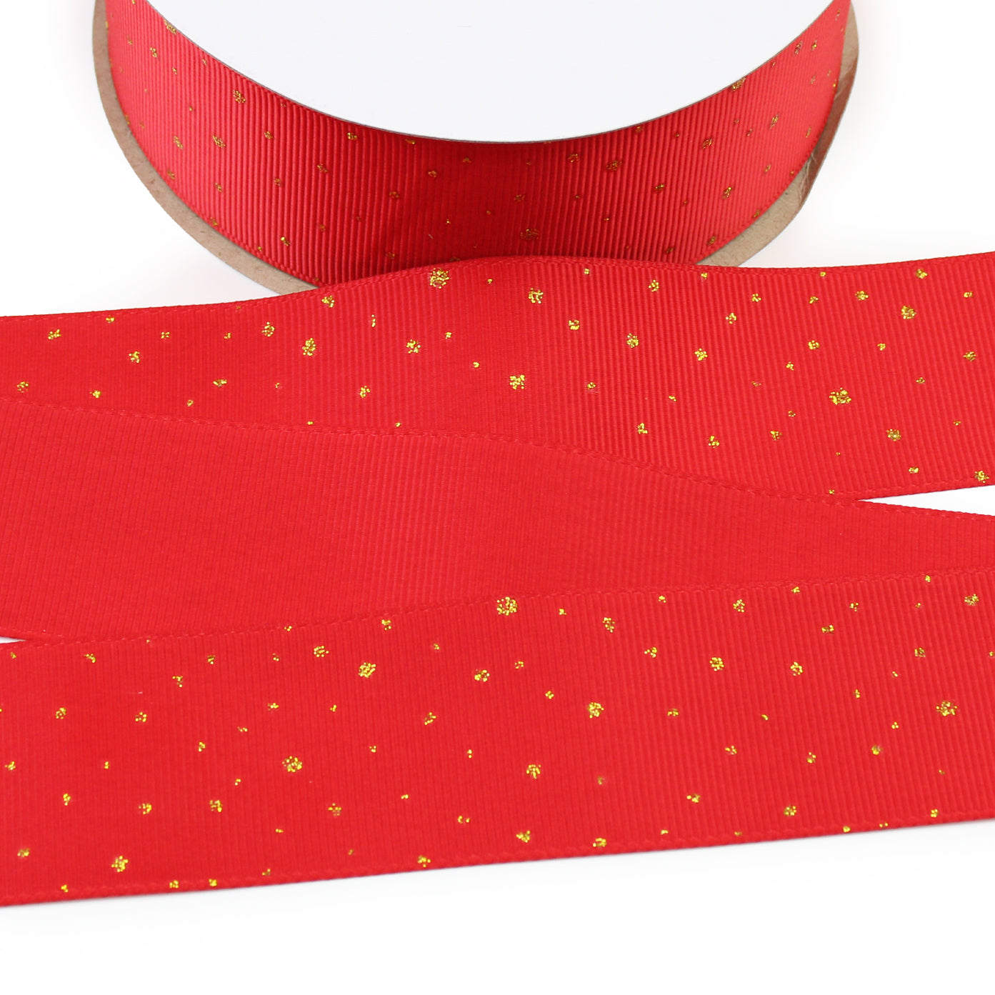 Gold Glitter Dots Red Grosgrain Ribbon