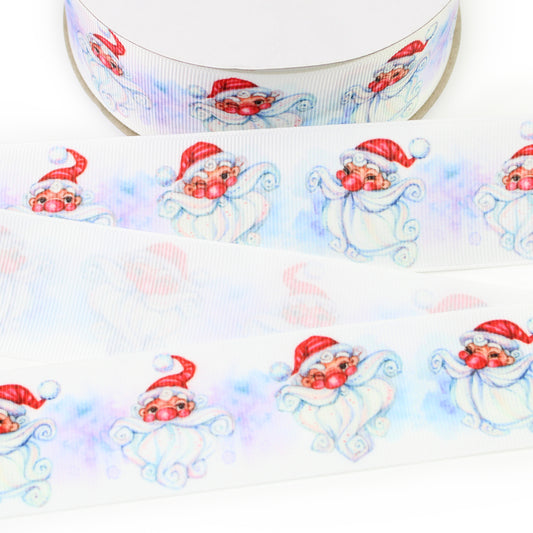 Watercolor Santa Faces Grosgrain Ribbon