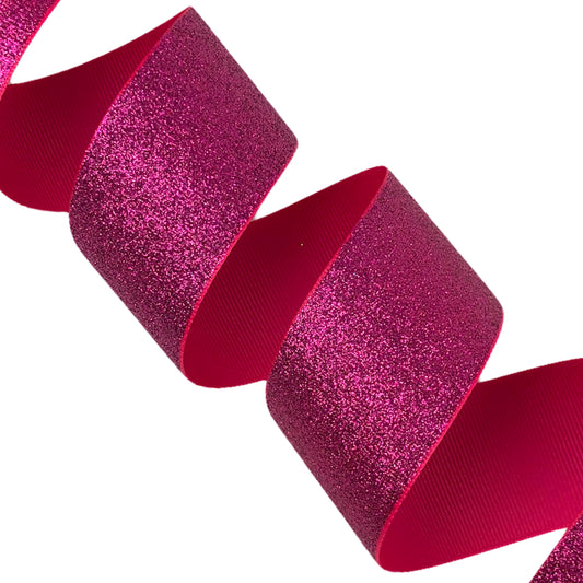 Shocking Pink Soft Glitter Grosgrain Ribbon