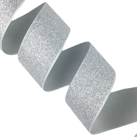 Silver Soft Glitter Grosgrain Ribbon