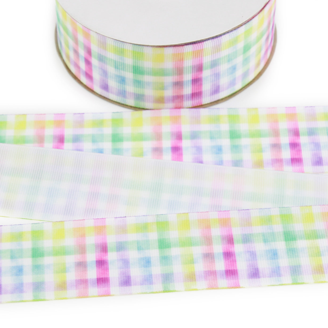 Pastel Rainbow Plaid Grosgrain Ribbon