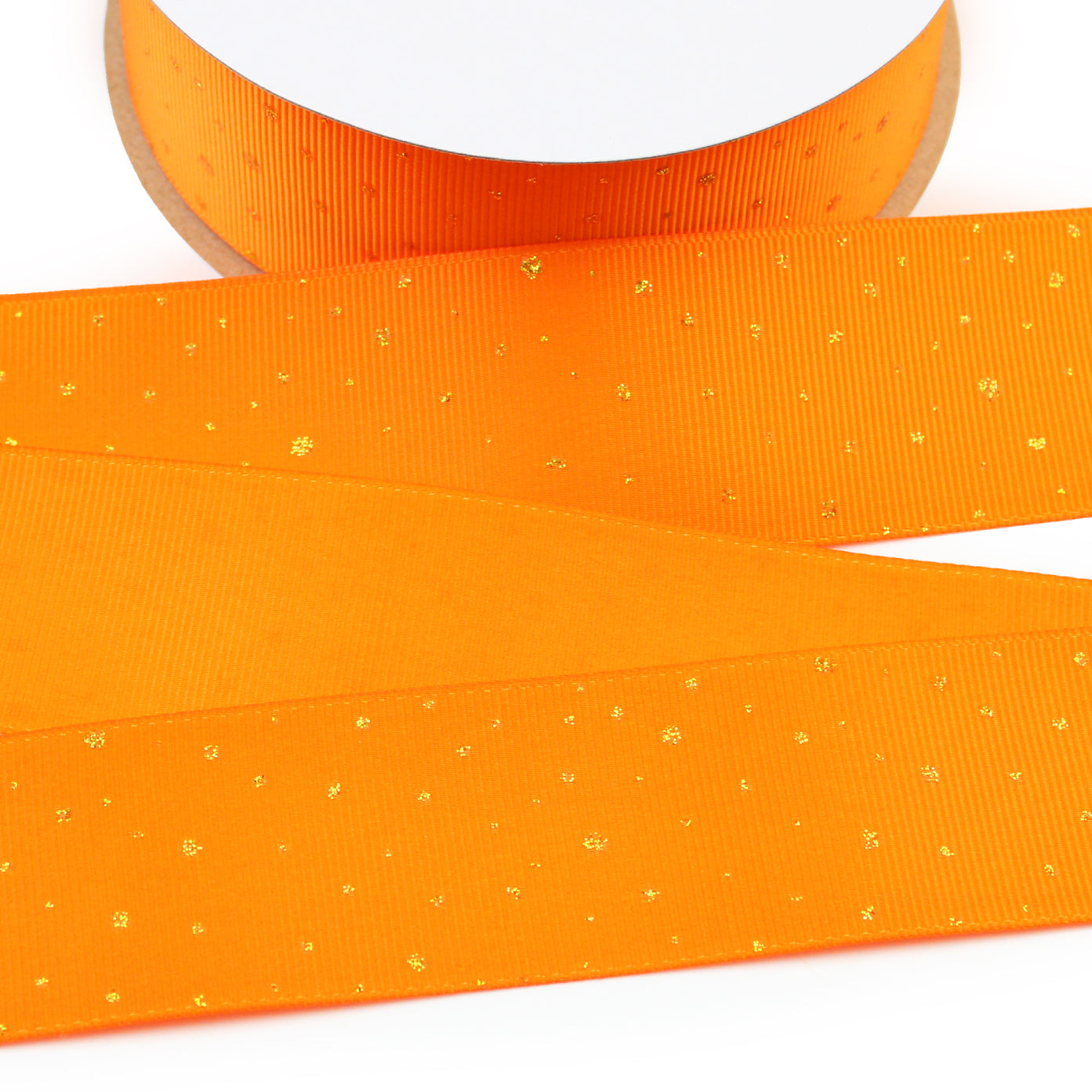 Gold Glitter Dots Tangerine Grosgrain Ribbon