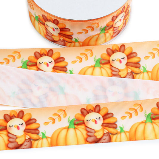 Turkey And Pumpkins Grosgrain Ribbon